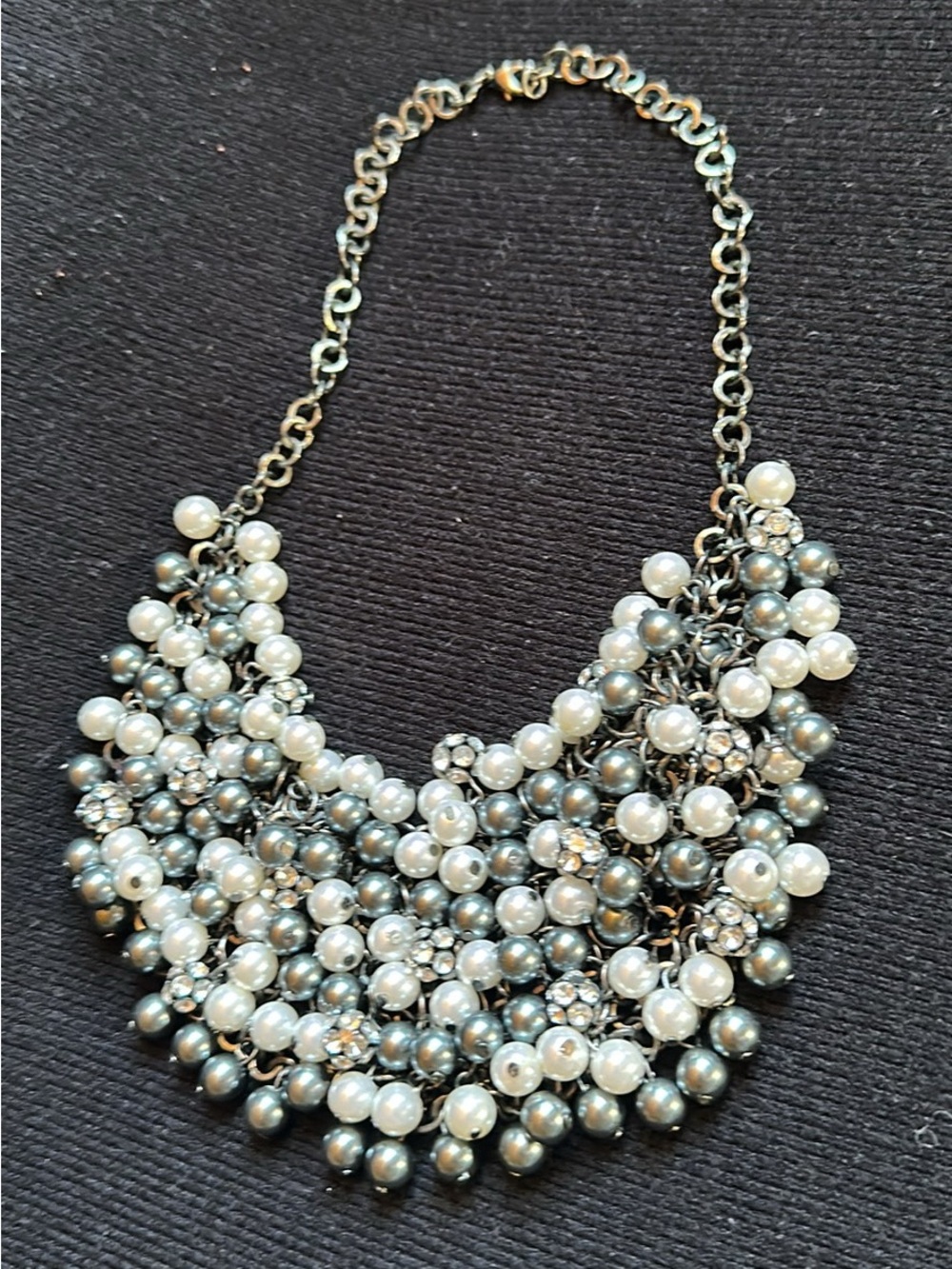 Avon Multi-Strand Pearl Cluster Necklace in White and Silver
